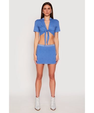 Rhinestone Waist Mini Skirt