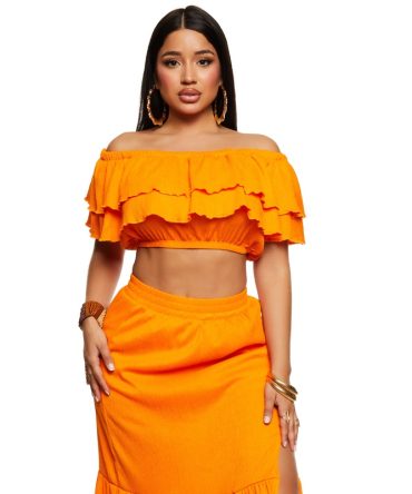 Tiered Ruffled Off the Shoulder Crop Top