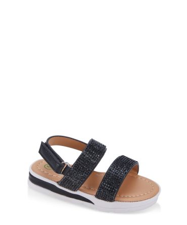 Toddler Girls Double Rhinestone Band Velcro Strap Sandals