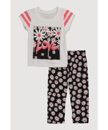 Toddler Girls Love Glitter Graphic Tee and Daisy Leggings