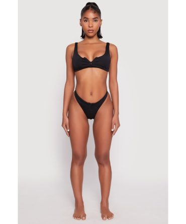 Zip Front Bikini Top and High Cut Bikini Bottoms