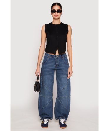 Almost Famous Drawstring Hem Barrel Jeans