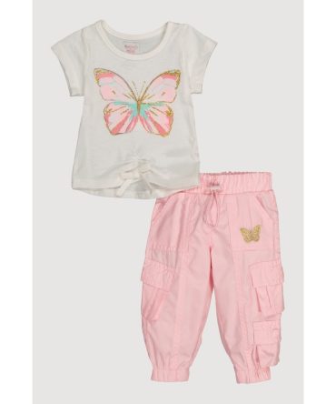 Baby Girls 0-9M Butterfly Glitter Graphic Tee and Joggers