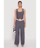 Crepe Knit Paper Bag Waist Belted Dress Pants