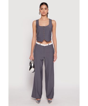 Contrast Waistband Dress Pants