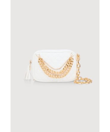 Faux Leather Quilted Layered Chain Belt Bag