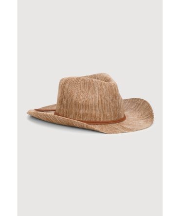 Faux Suede Trim Pinch Front Cowboy Hat