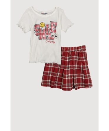 Girls Smile Everyday Top and Plaid Skirt
