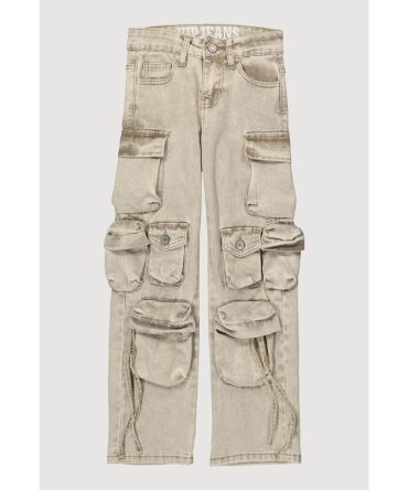 Girls VIP Multi Pocket Mineral Wash Cargo Jeans
