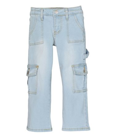 Little Girls Light Wash Wide Leg Cargo Jeans
