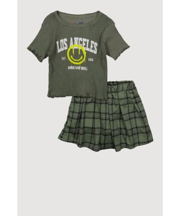 Little Girls Los Angeles Smiley Top and Plaid Skirt