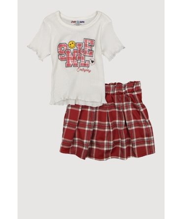 Little Girls Smile Everyday Top and Plaid Skirt