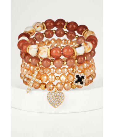 Rhinestone Charm Stretch Bracelets Set of 5