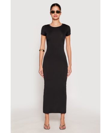 Short Sleeve Slit Back Maxi Dress