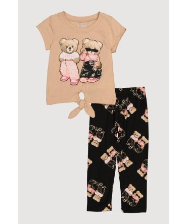 Toddler Girls Sassy Bears Glitter Graphic Top and Leggings