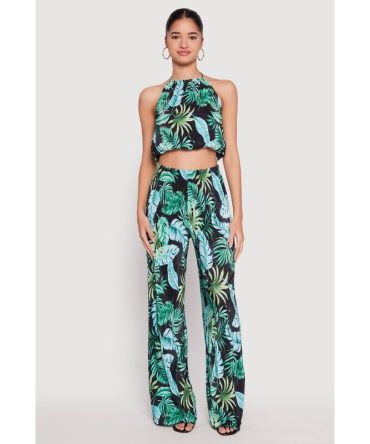Almost Famous Plisse Tropical Print Pants