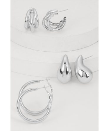 Assorted Metallic Hoop and Drop Earring Trio