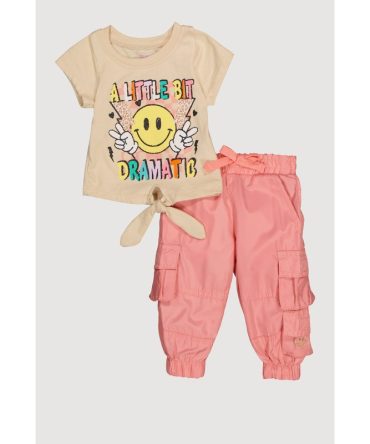 Baby Girls 0-9M A Little Bit Dramatic Graphic Tee and Cargo Joggers
