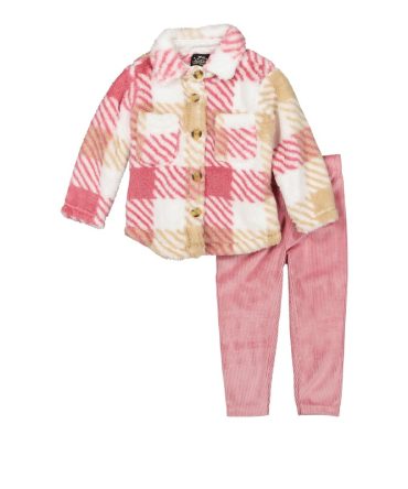 Baby Girls 12-24M Plaid Sherpa Shacket and Velour Leggings