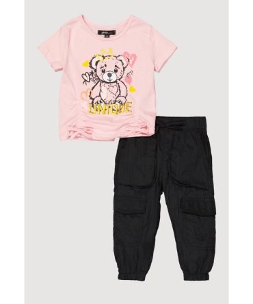 Baby Girls 12-24M Unique Bear Ruched Tee and Cargo Joggers