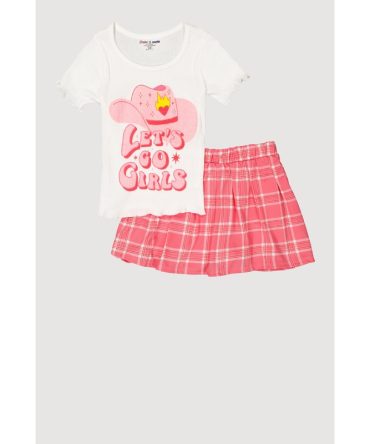Girls Lets Go Girls Cowgirl Top and Plaid Skirt