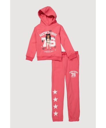 Girls New York 76 Graphic Hooded Sweatshirt and Sweatpants