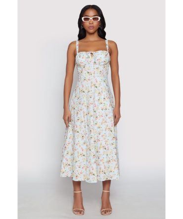 Haute Monde Floral Bustier Midi Dress