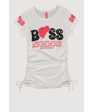 Little Girls Boss Ruched Side Graphic Tee