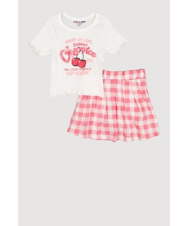 Little Girls Cherries Graphic Tee and Pleated Skort
