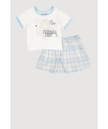 Little Girls Dream Big Graphic Ringer Tee and Plaid Skirt