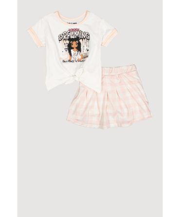 Little Girls Keep Dreaming Ringer Tee and Plaid Skirt