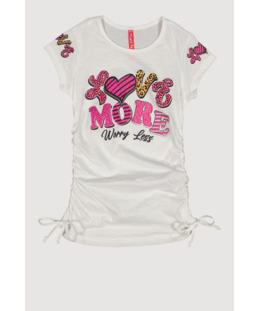 Little Girls Love More Ruched Side Graphic Tee