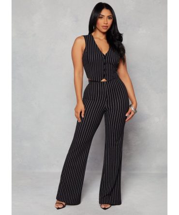 Pinstripe High Waist Wide Leg Pants
