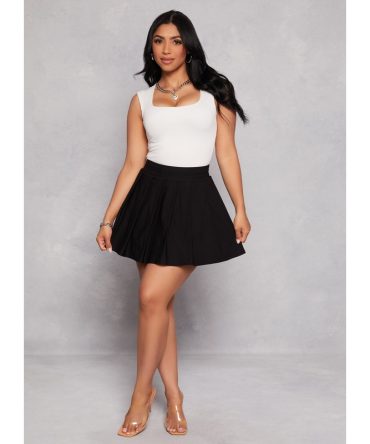 Solid Crepe Knit Pleated Mini Skirt