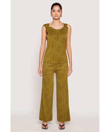 Textured Knit Pull On Wide Leg Pants