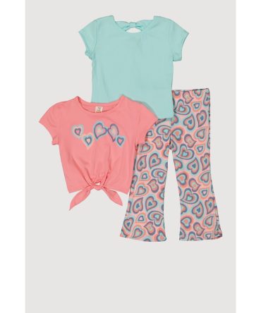 Toddler Girls Heart Graphic Tees and Printed Pants Set