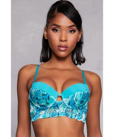 Abstract Print Lace Balconette Longline Bra