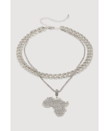 Africa Pendant Layered Chain Link Tennis Necklace