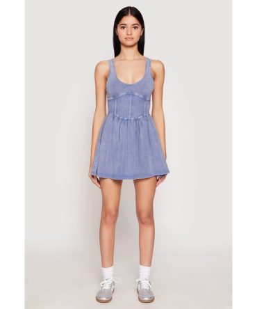 Almost Famous Mineral Wash Corset Skater Dress
