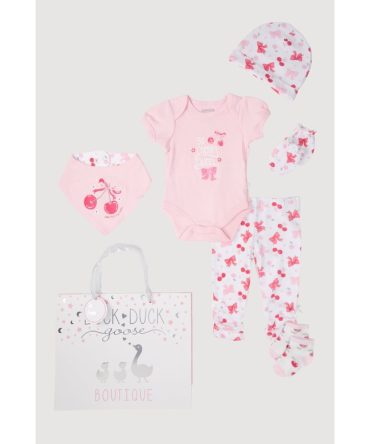 Baby Girls 0-9M So Cherry Sweet Bodysuit and Ruched Pants with Hat Gift Set