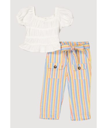 Baby Girls 12-24M Gauze Knit Peplum Top and Striped Pants