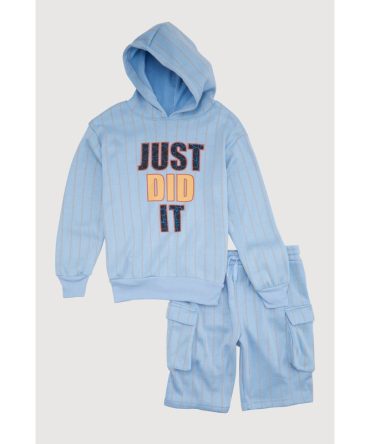 Boys Trendy Just Did It Striped Hoodie and Cargo Sweatshorts