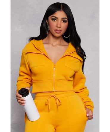 Cargo Pocket Zip Front Cropped Hoodie