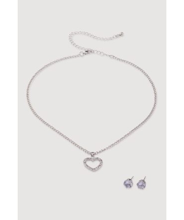 Cut Out Heart Necklace and Stud Earrings