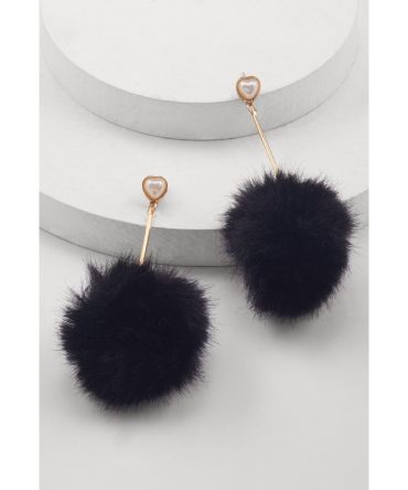 Faux Pearl Heart Pom Pom Drop Earrings