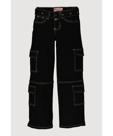 Girls Belted Decorative Stitch Cargo Pants