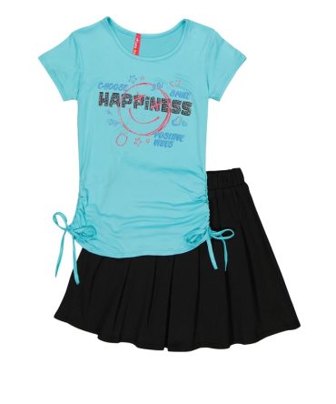 Girls Happiness Graphic Tee and Pleated Skirt
