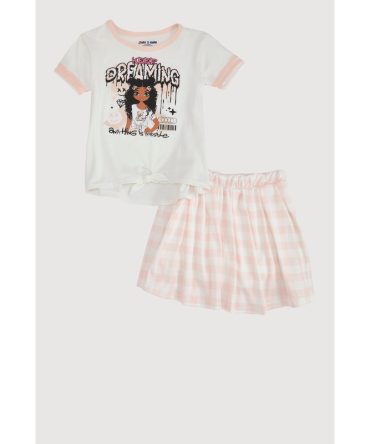 Girls Keep Dreaming Glitter Tie Front Tee and Skort