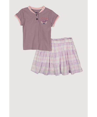 Girls Lets Go Girls Glitter Top and Plaid Skort