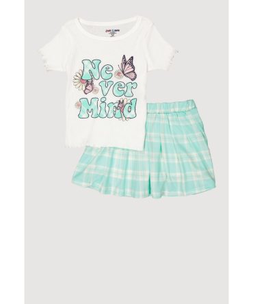 Girls Never Mind Glitter Top and Plaid Skort